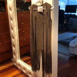 Faux Suede Laser Cut Vest w/ Fringe